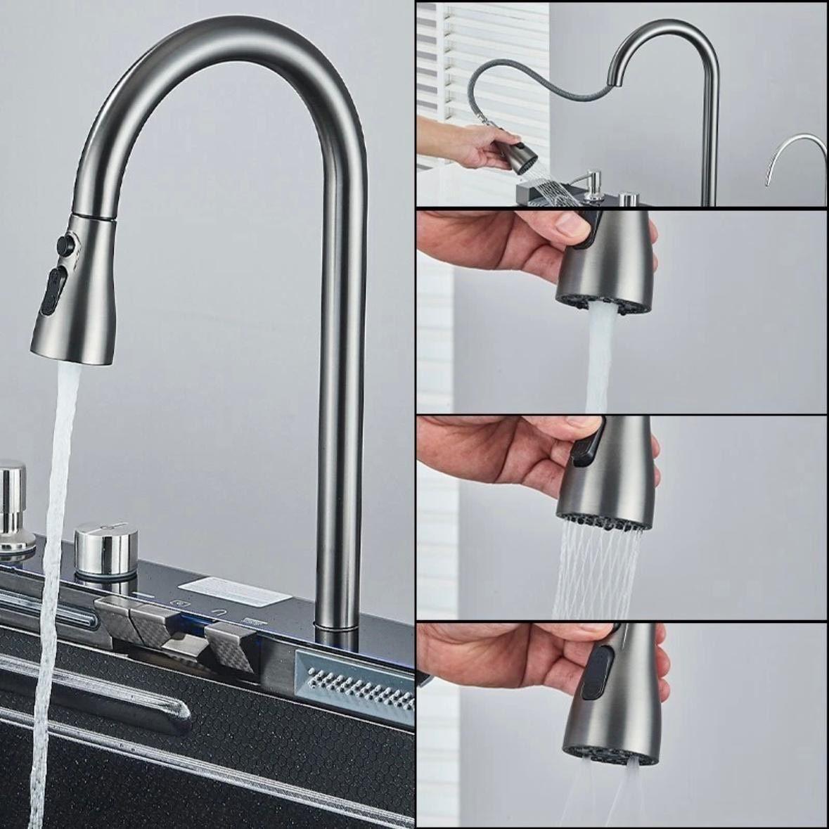 Edelstahl Einbauspüle mit Wasserfall Armatur 75×45 cm