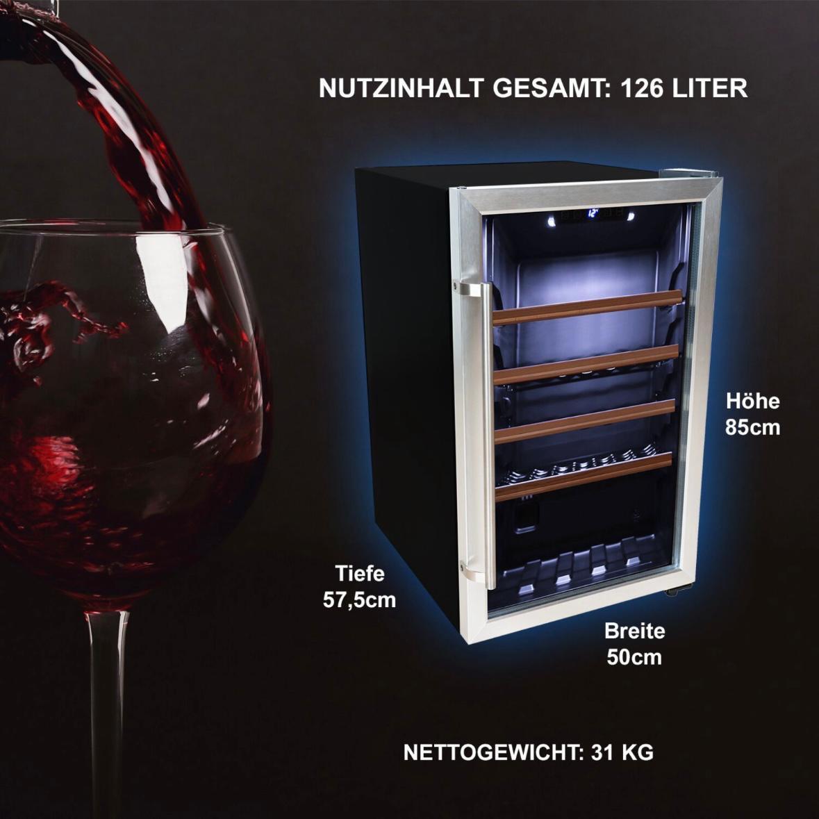 Weinkühlschrank 126L für bis zu 63 Flaschen LED