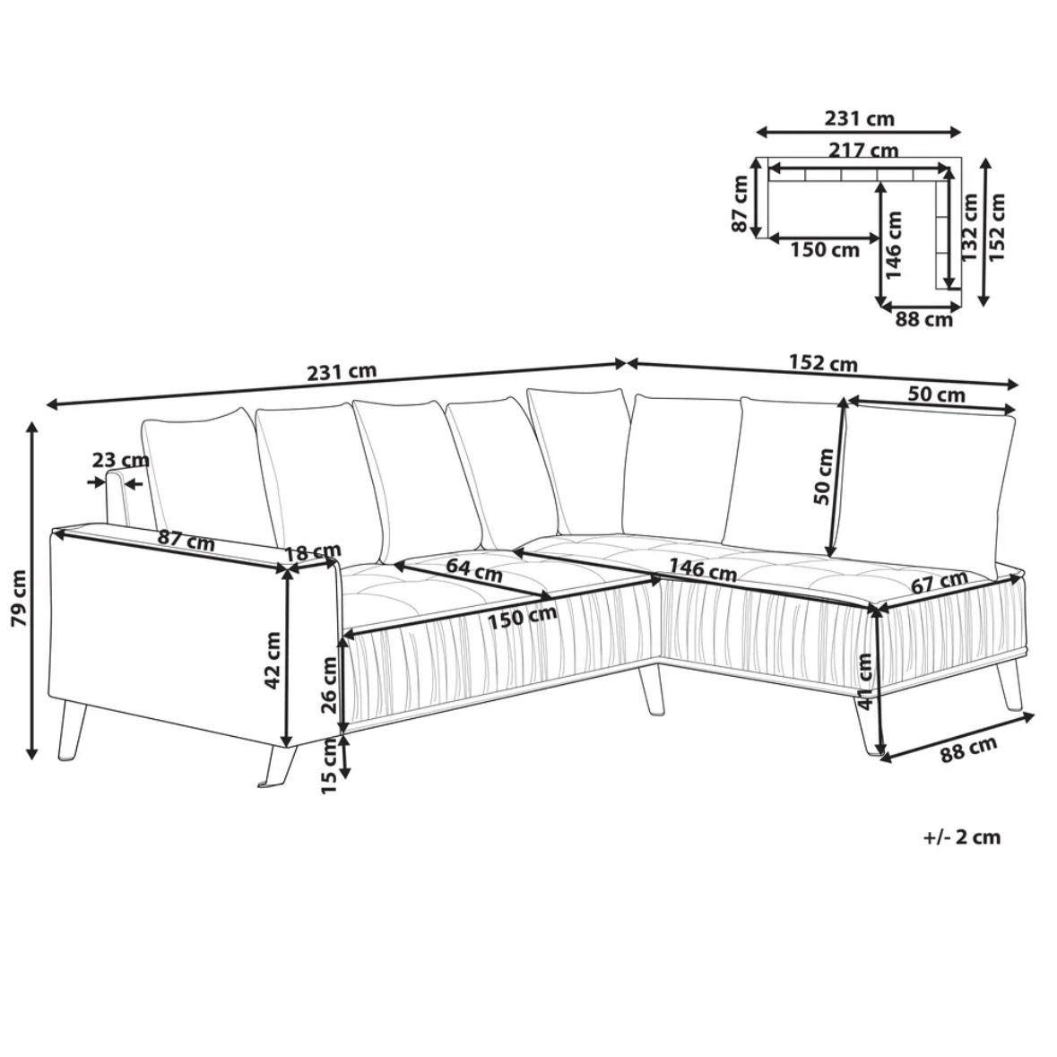 Ecksofa Samt 3 Sitzer Marineblau