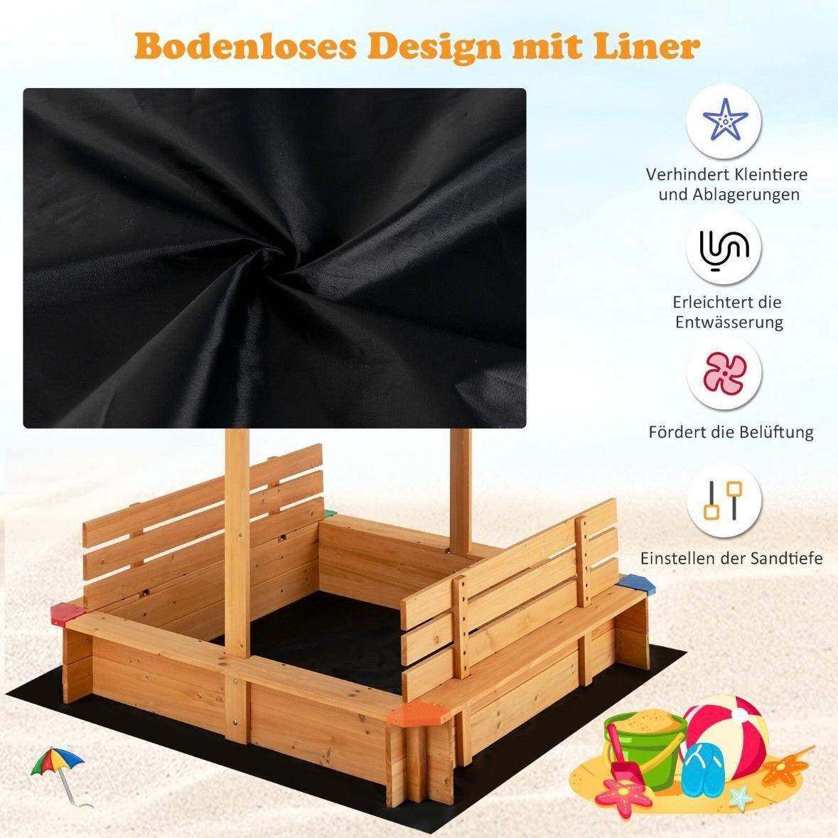 Sandkasten aus Zedernholz mit Dach & Sitzbänken