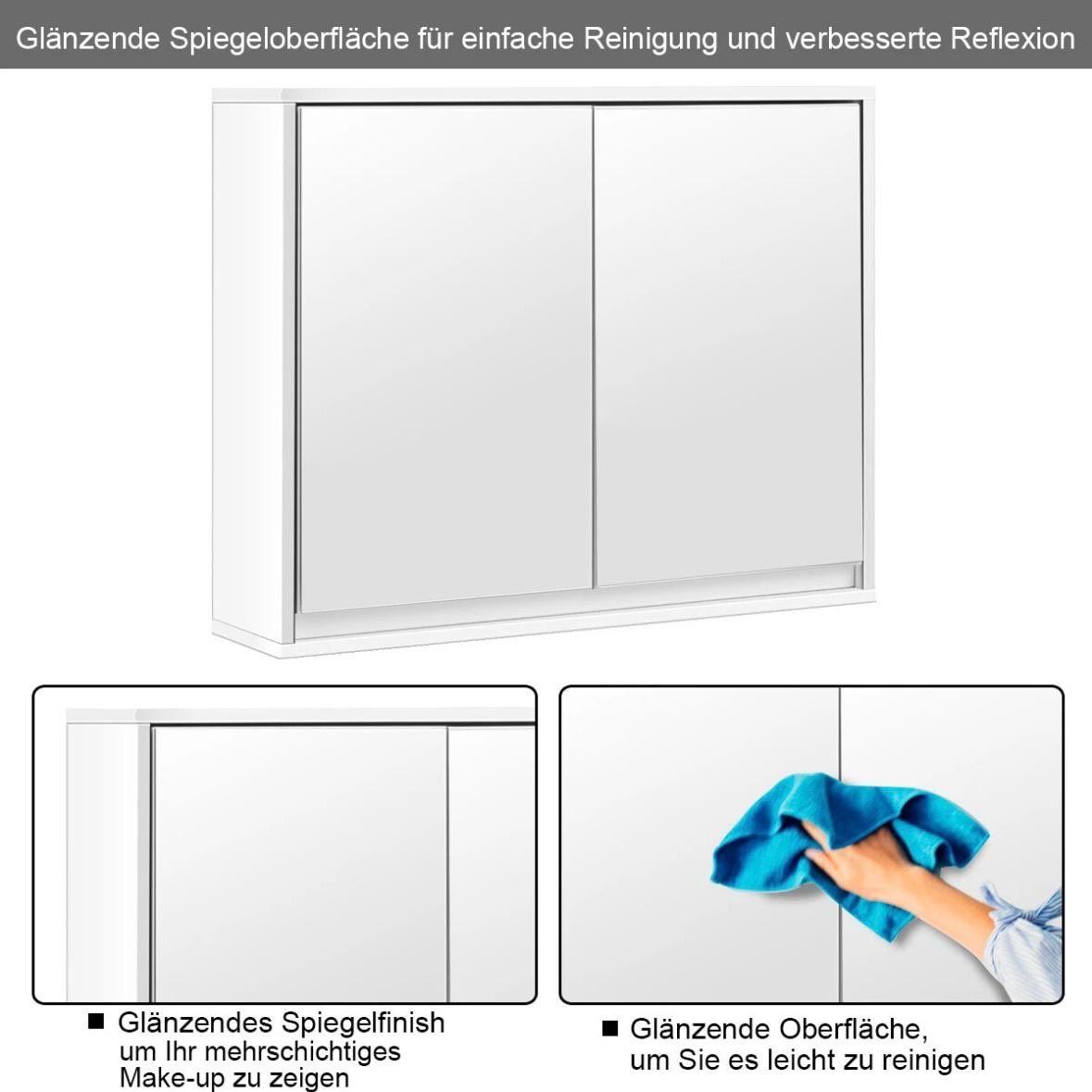 Spiegelschrank Weiß mit 2 Spiegeltüren Badezimmerschrank