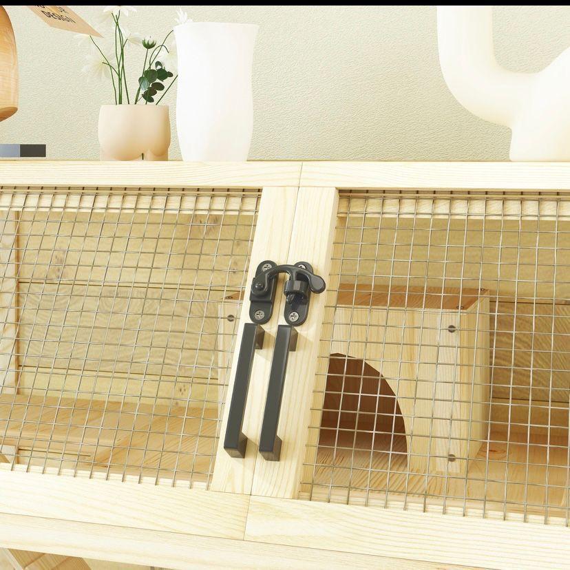 Hamsterkäfig Holz 2 Ebenen Kleintierkäfig mit Rollen Zubehör