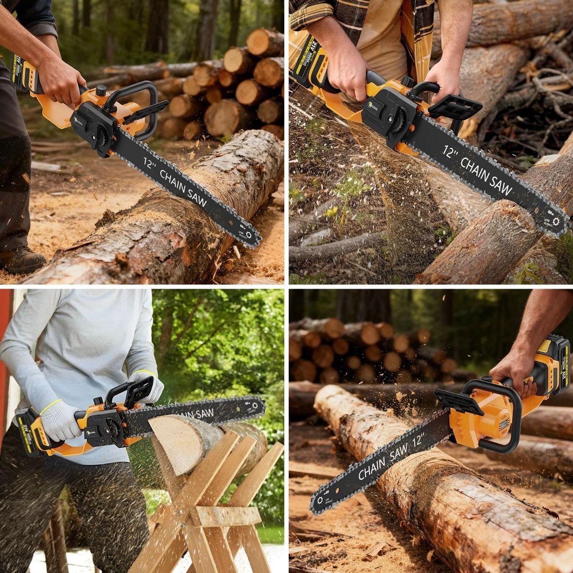Akku-Kettensäge 12 Zoll 1000W Brushless mit 2 Akkus