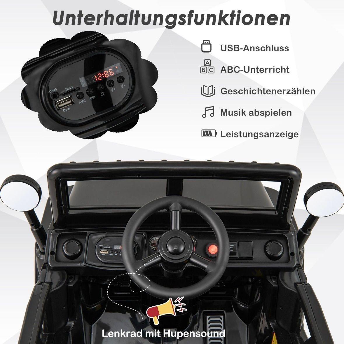 Elektrisches Kinderauto 12 V mit Fernbedienung & LED – Schwarz