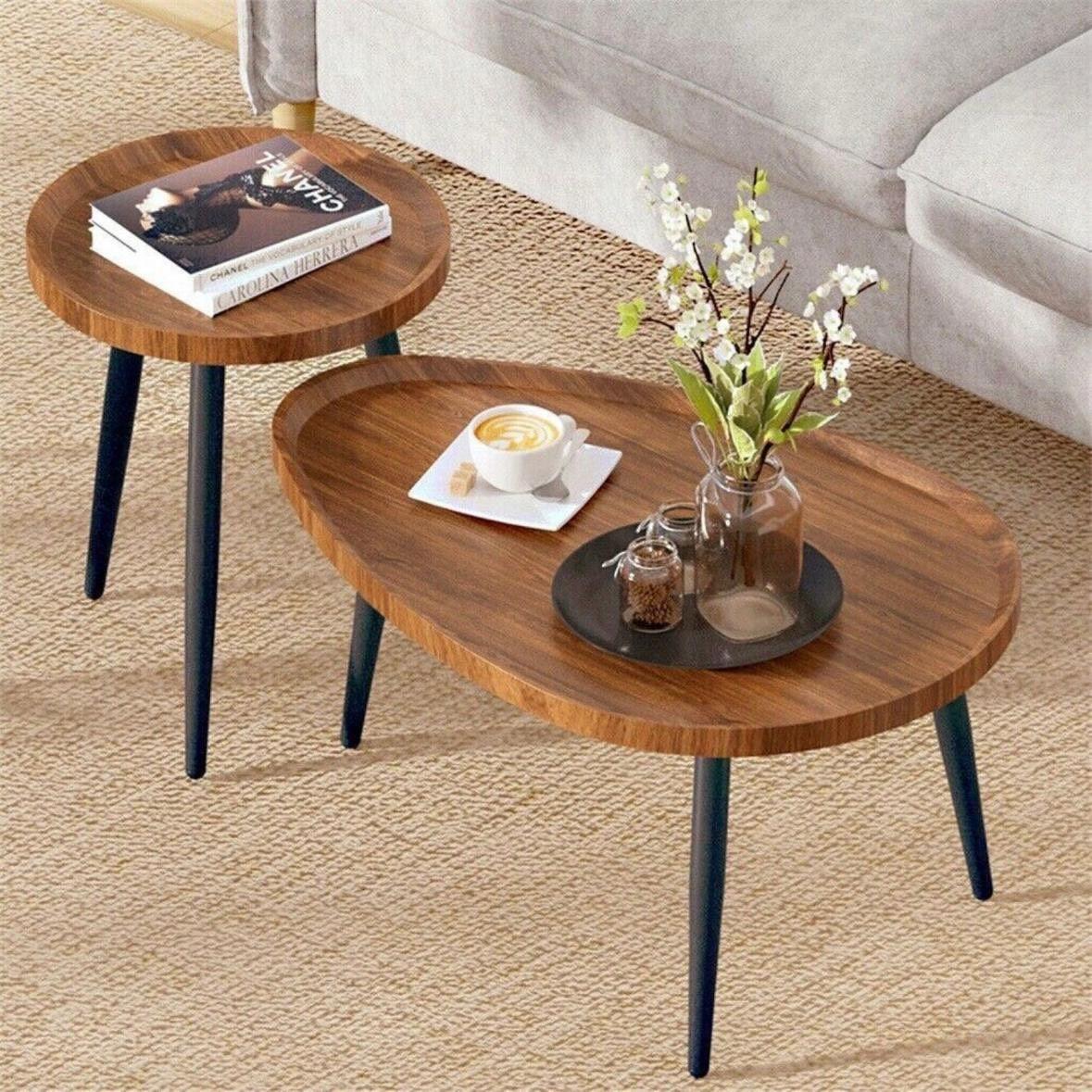 2er Set Couchtisch Massivholz Vintage – Sofatisch & Beistelltisch