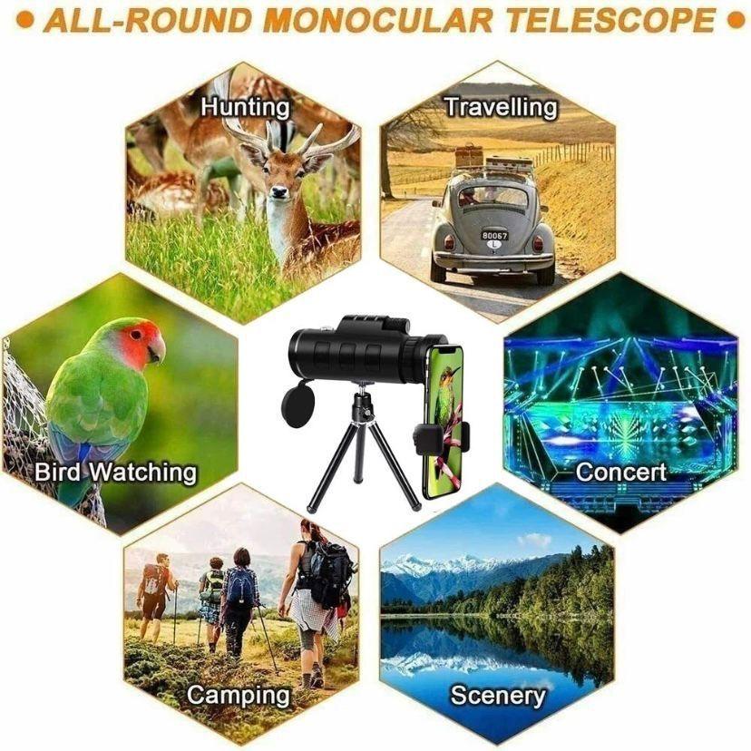 Monokular 80×100 HD mit Smartphone-Adapter & Stativ