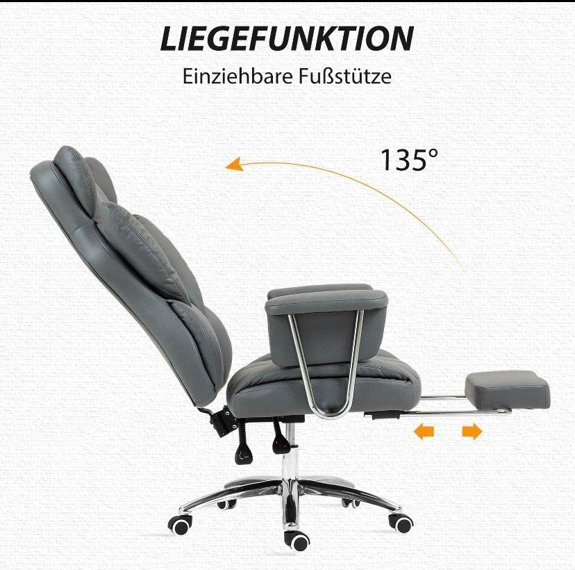 Ergonomischer Bürostuhl mit Liegefunktion Fußstütze & Mikrofaserbezug