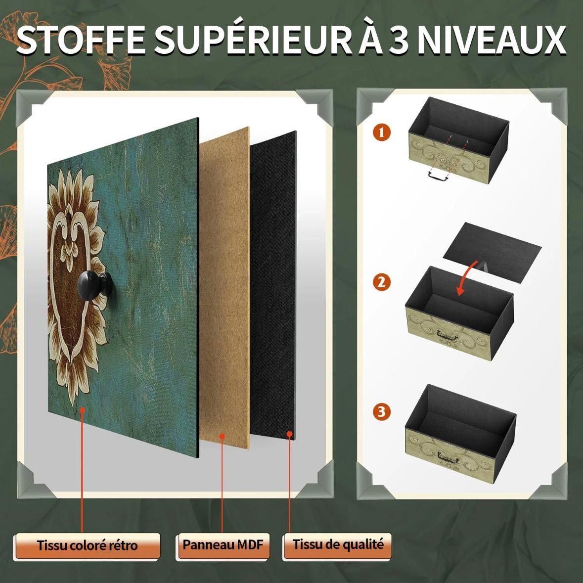 Kommode mit 7 Schubladen im Vintage-Design Stoffoptik & Metallrahmen