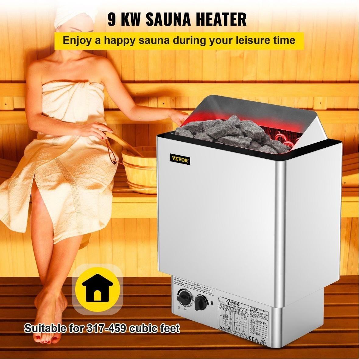 9kW Saunaofen Edelstahl für Trocken- & Feuchtsauna mit Timer