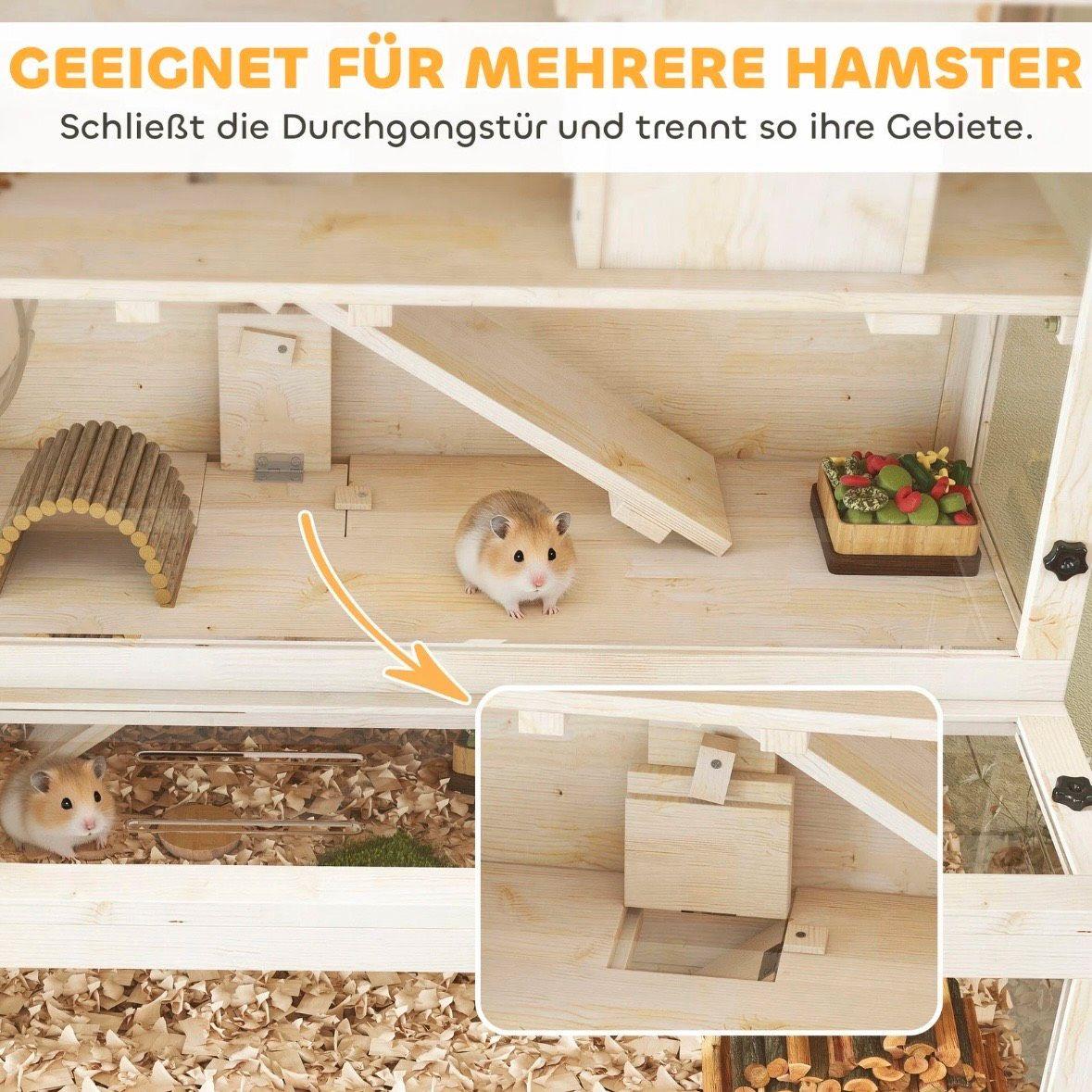 Hamsterkäfig Holz 3 Ebenen Kleintierkäfig mit Laufrad