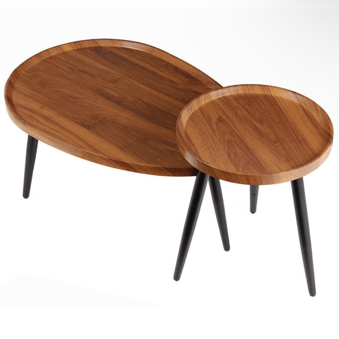 2er Set Couchtisch Massivholz Vintage – Sofatisch & Beistelltisch