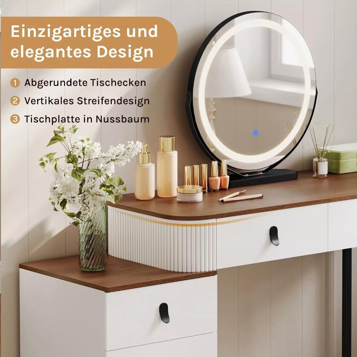 Schminktisch mit LED-Spiegel & 5 Schubladen