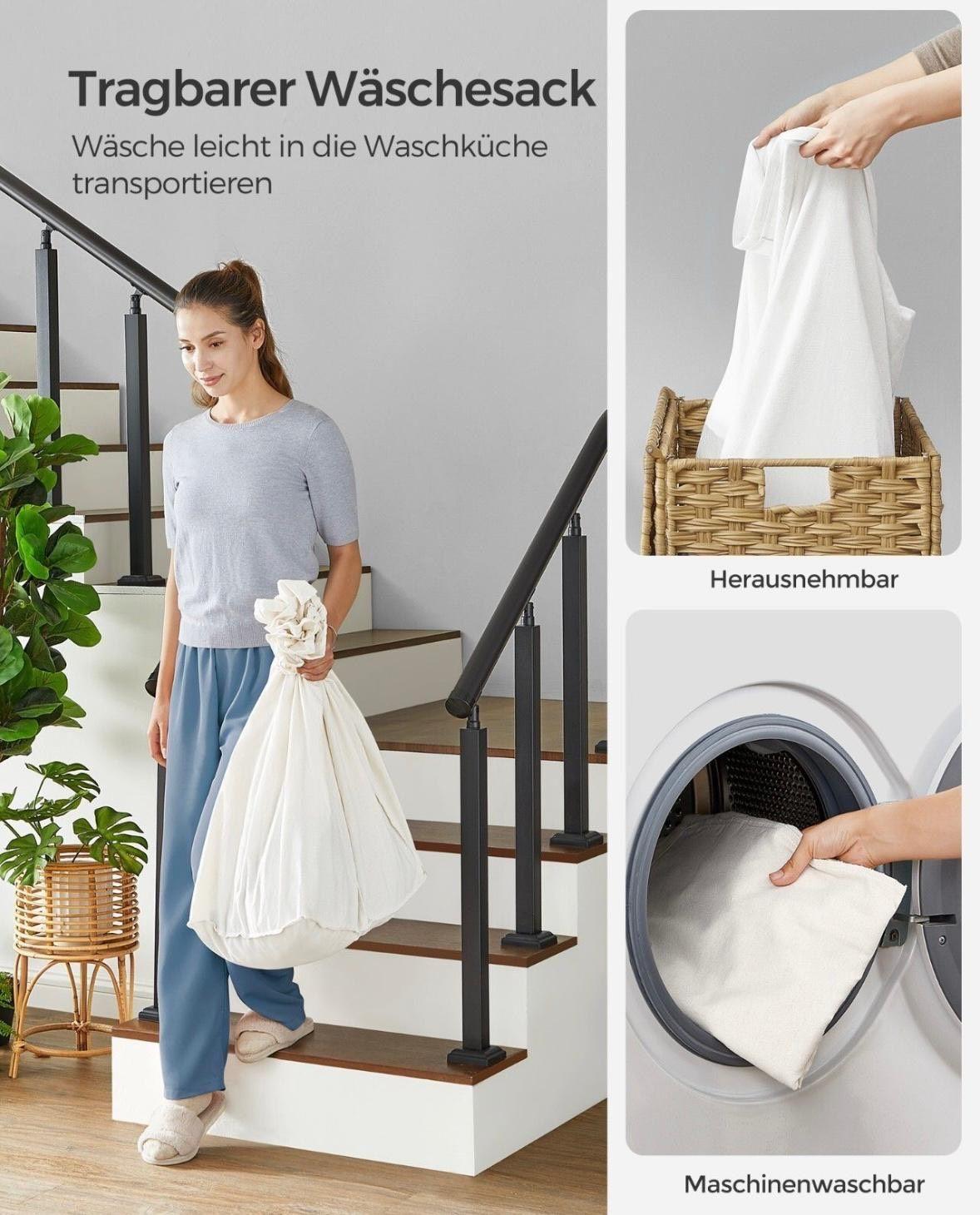 Wäschekorb mit Deckel Geflochtenes Design mit Stoffeinsatz