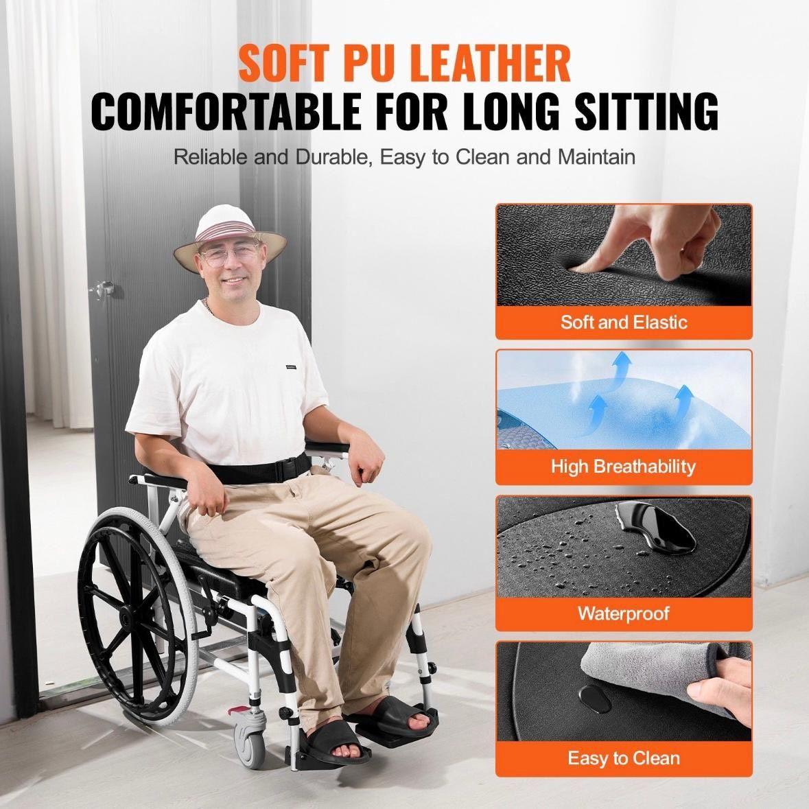 Toiletten- & Duschrollstuhl mit PU-Sitz und Aluminiumrahmen