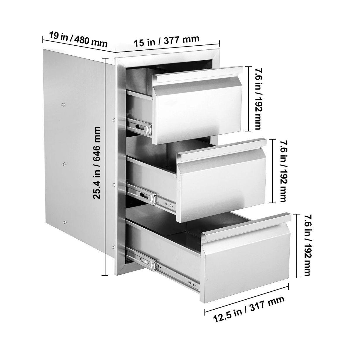 Edelstahl Küchenschublade 3-fach für Outdoor- & Innenküchen