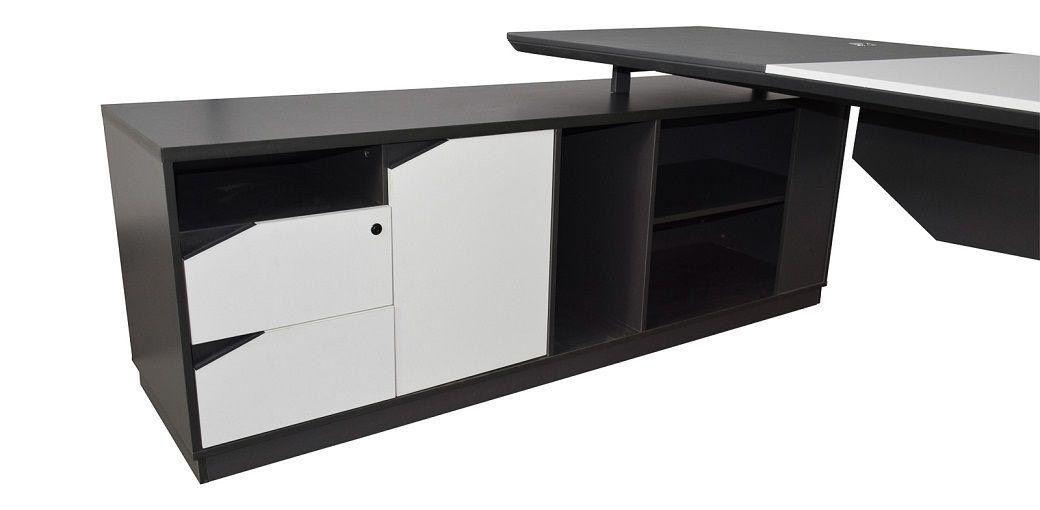 Chef-Schreibtisch 220×180cm Managerschreibtisch Weiß Anthrazit mit Kunstleder