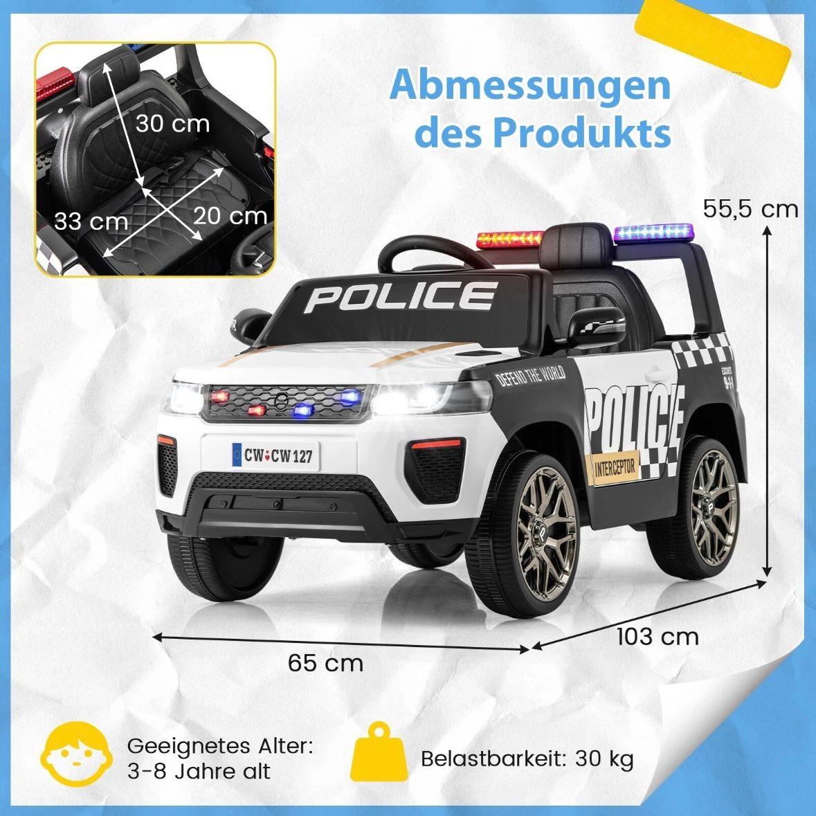 Kinder Elektro Polizeiauto 12V mit Fernbedienung & Sirene