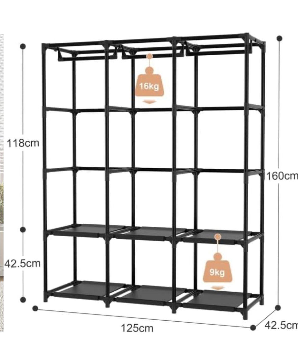Stoffkleiderschrank flexibel & stabil mit Kleiderstangen und Ablagefächern