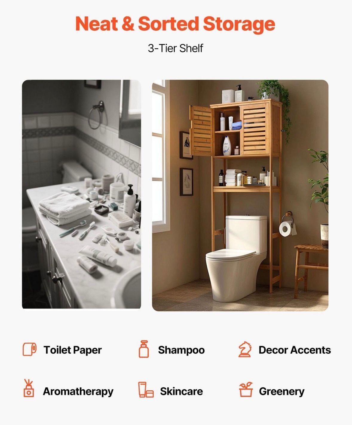 Toilettenschrank Bambus Badregal WC Regal Übertoilette