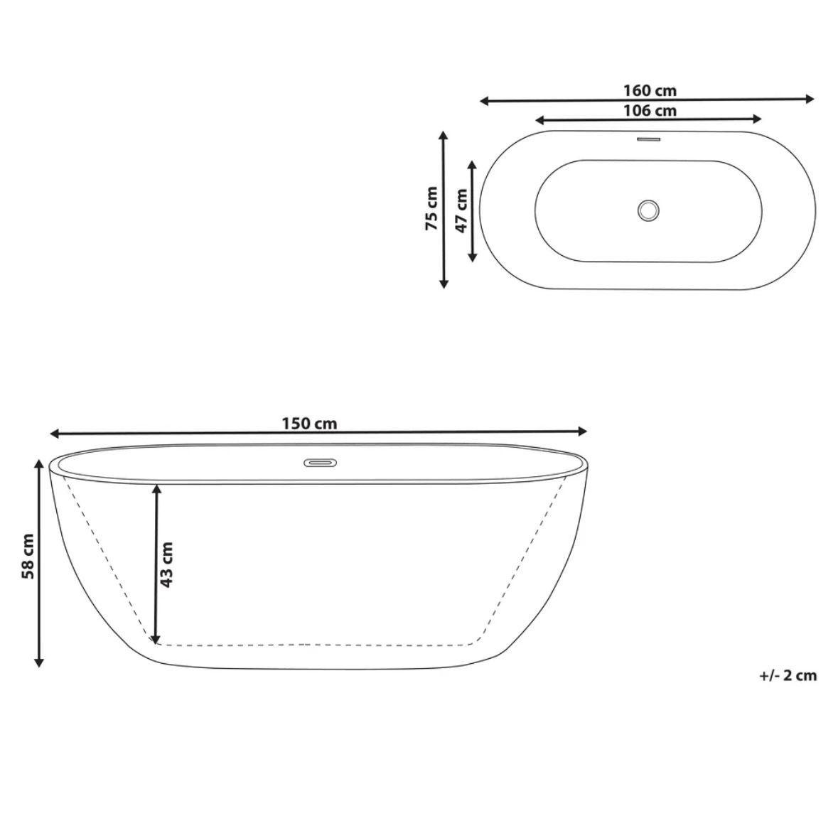 Freistehende Badewanne 160 cm Schwarz Oval