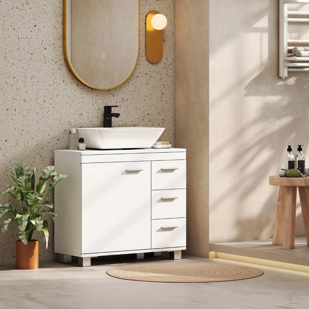 Waschbeckenunterschrank U-Ausschnitt Badschrank mit Schubladen & Soft-Close