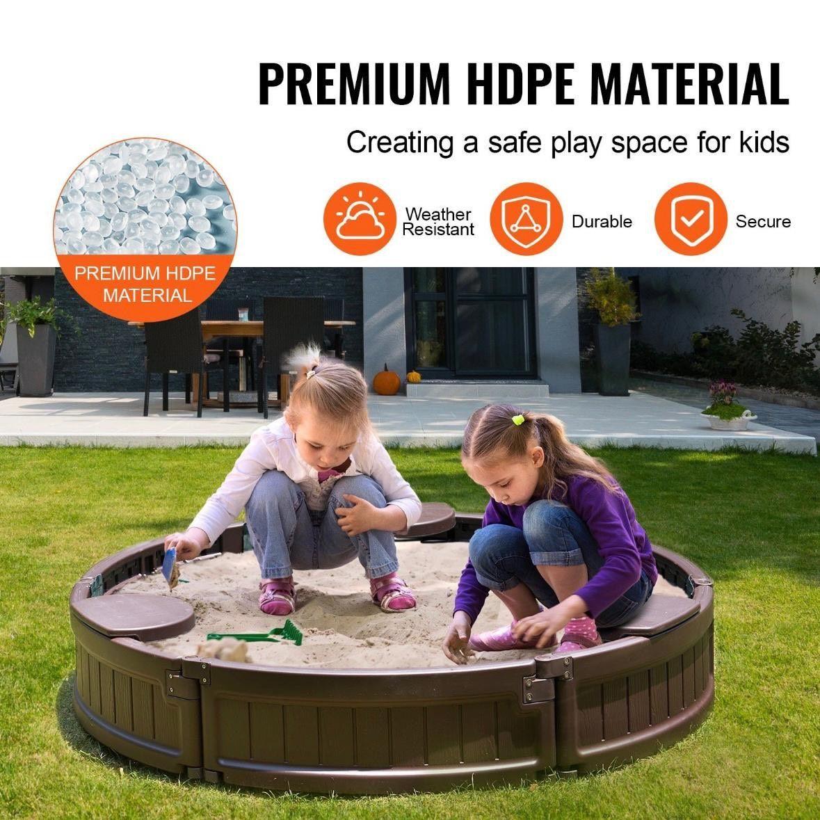 Runder Sandkasten Ø120 cm – Kinder Sandkiste mit Sitzen & Abdeckung