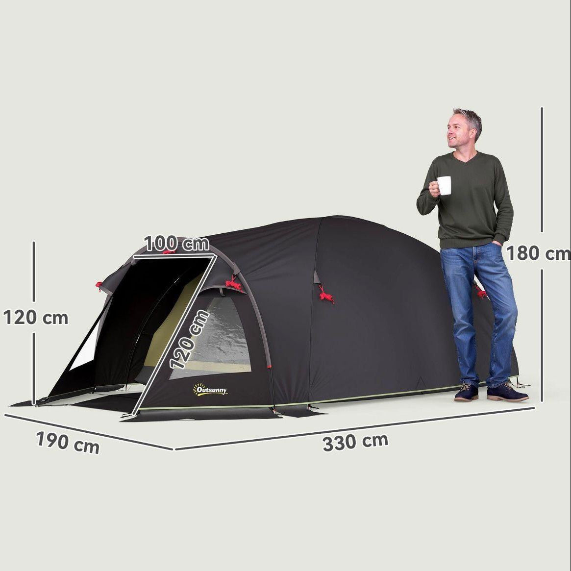 Camping Tunnelzelt für 2–4 Personen mit Wohnbereich