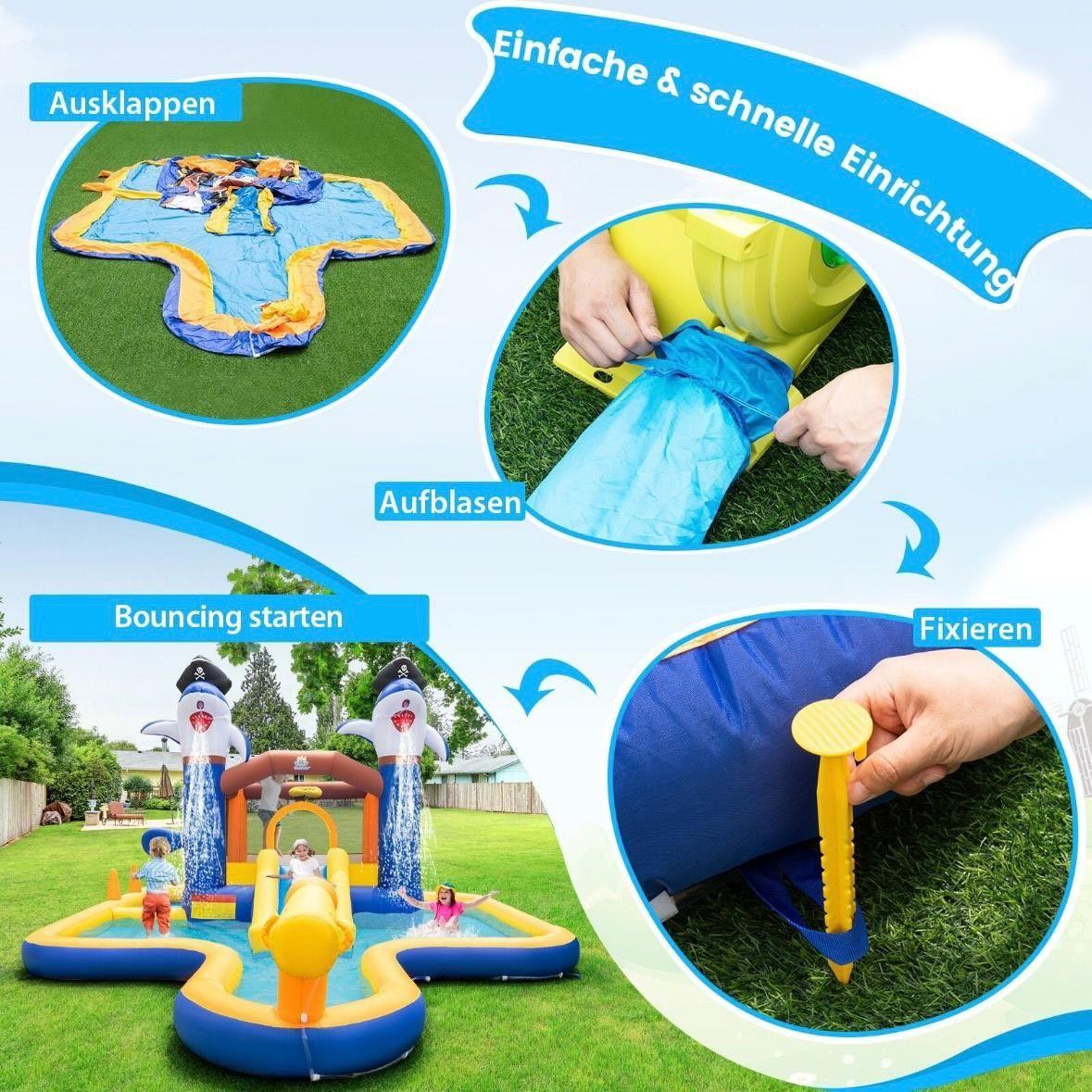 Aufblasbare Hüpfburg mit Wasserrutsche & Pool – Kinder Spielburg Garten