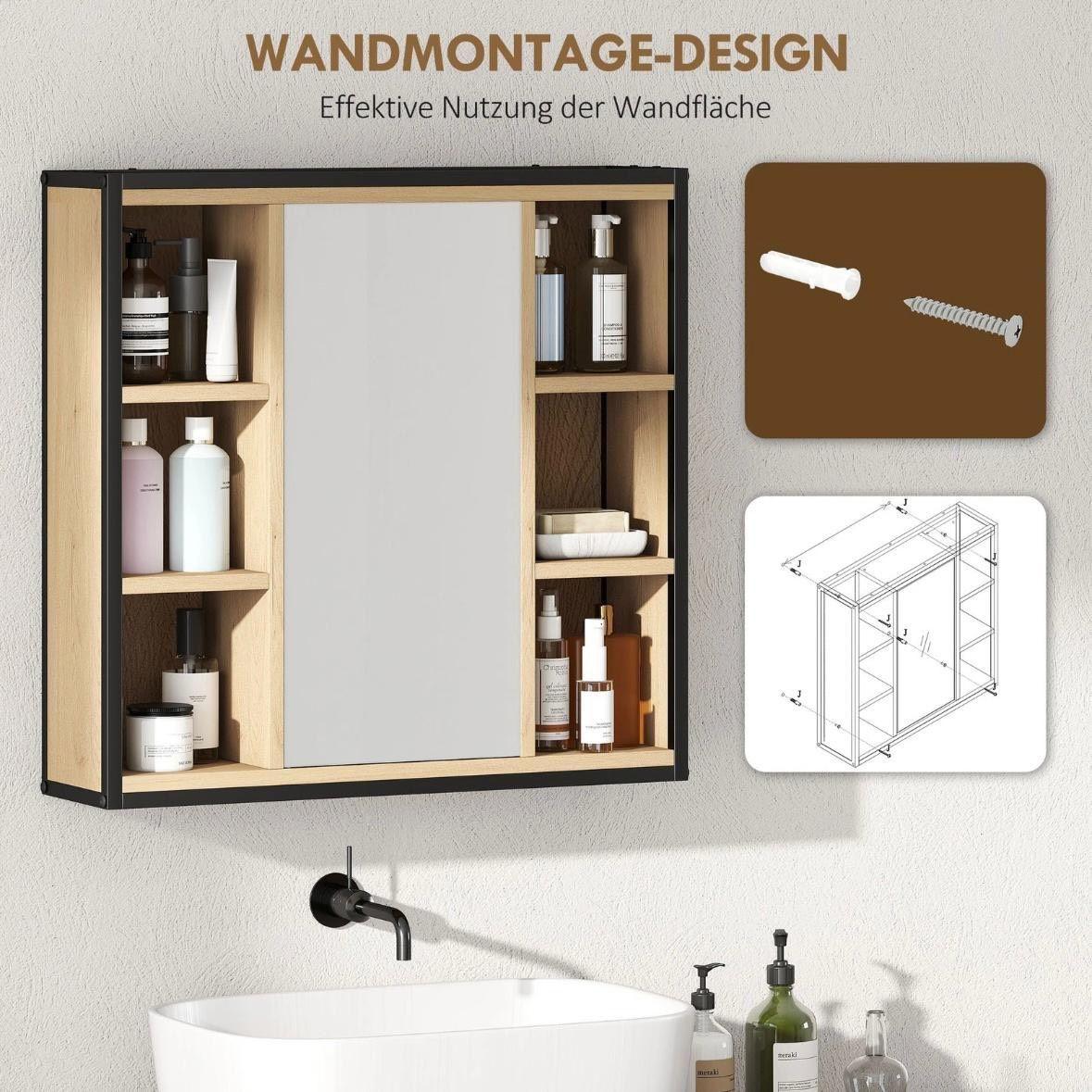 Badezimmer Spiegelschrank Industrial Schwarz Wandschrank mit Spiegel & Stauraum