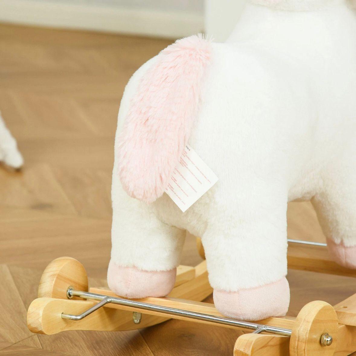 Schaukelpferd Einhorn 2in1 Plüsch mit Rollen & Sound