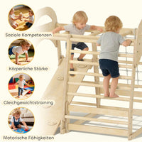 6in1 Montessori Klettergerüst Kinder Indoor mit Rutsche & Kletternetz Holz Spielgerät