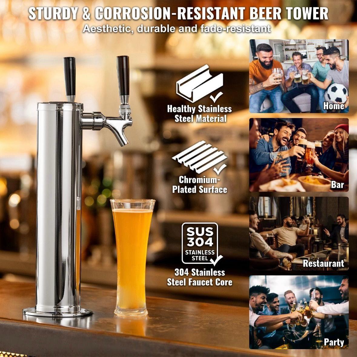 Doppelhahn Kegerator Bierturm Edelstahl mit Zubehör & Druckregler
