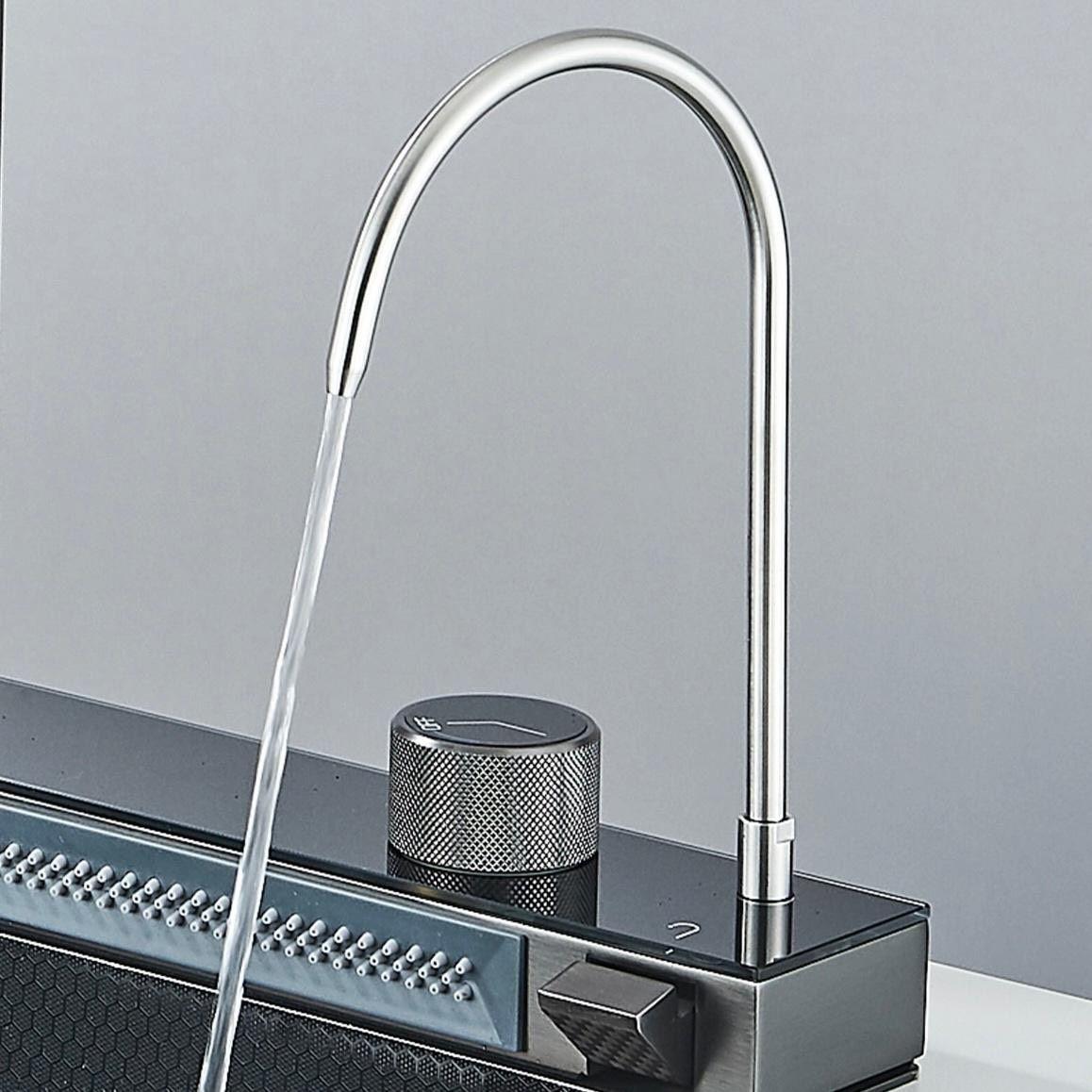 Edelstahl Einbauspüle mit Wasserfall Armatur 75×45 cm
