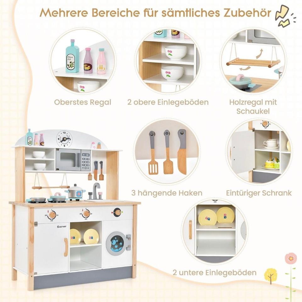 Kinderküche Spielküche aus Holz inkl. Mikrowelle + 17tlg Zubehör