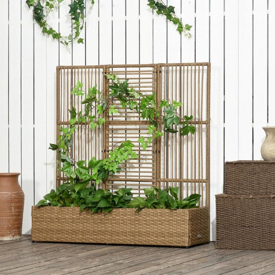Polyrattan Hochbeet Rankgitter Blumenkasten