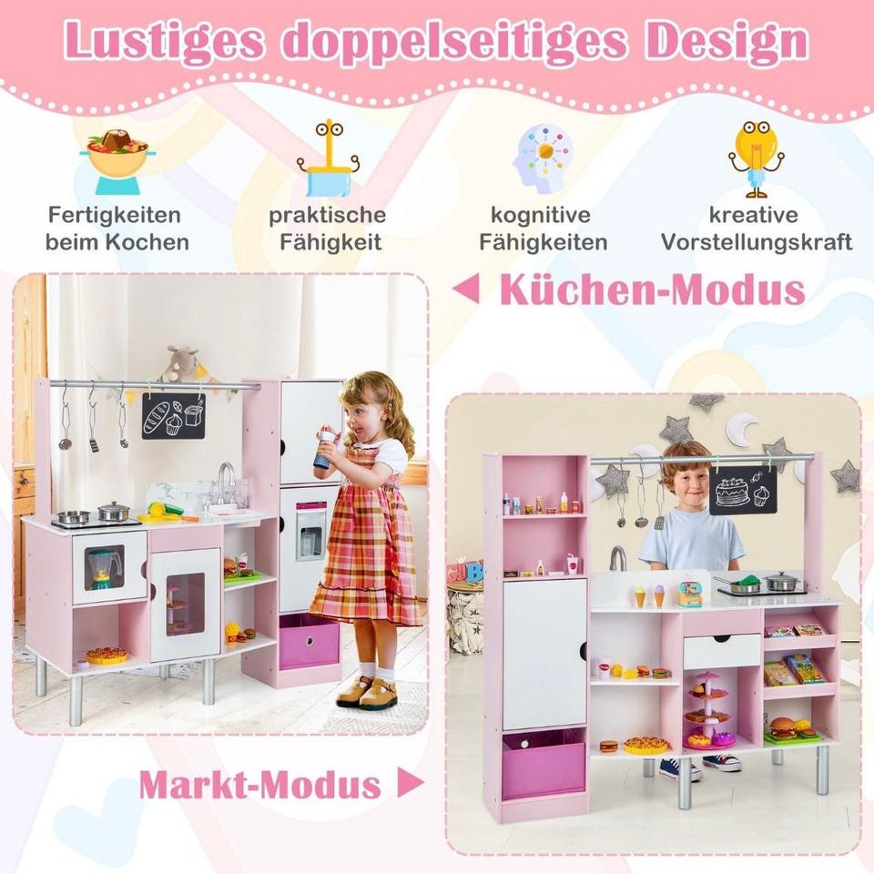 2in1 Kinderküche Kaufladen Spielküche Tafel 82 Zubehörteile
