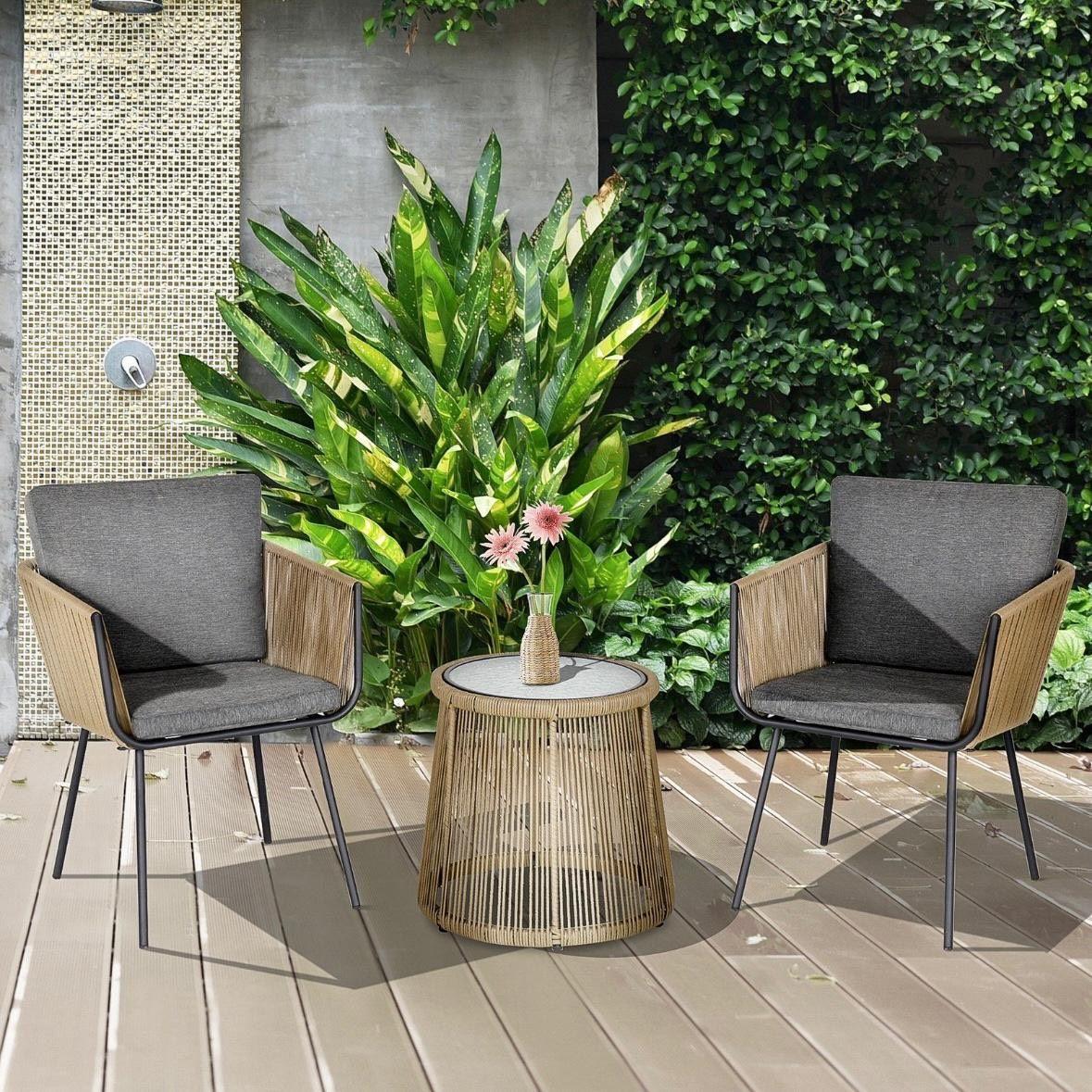 3tlg Rattan Gartenmöbel Gartengarnitur Set