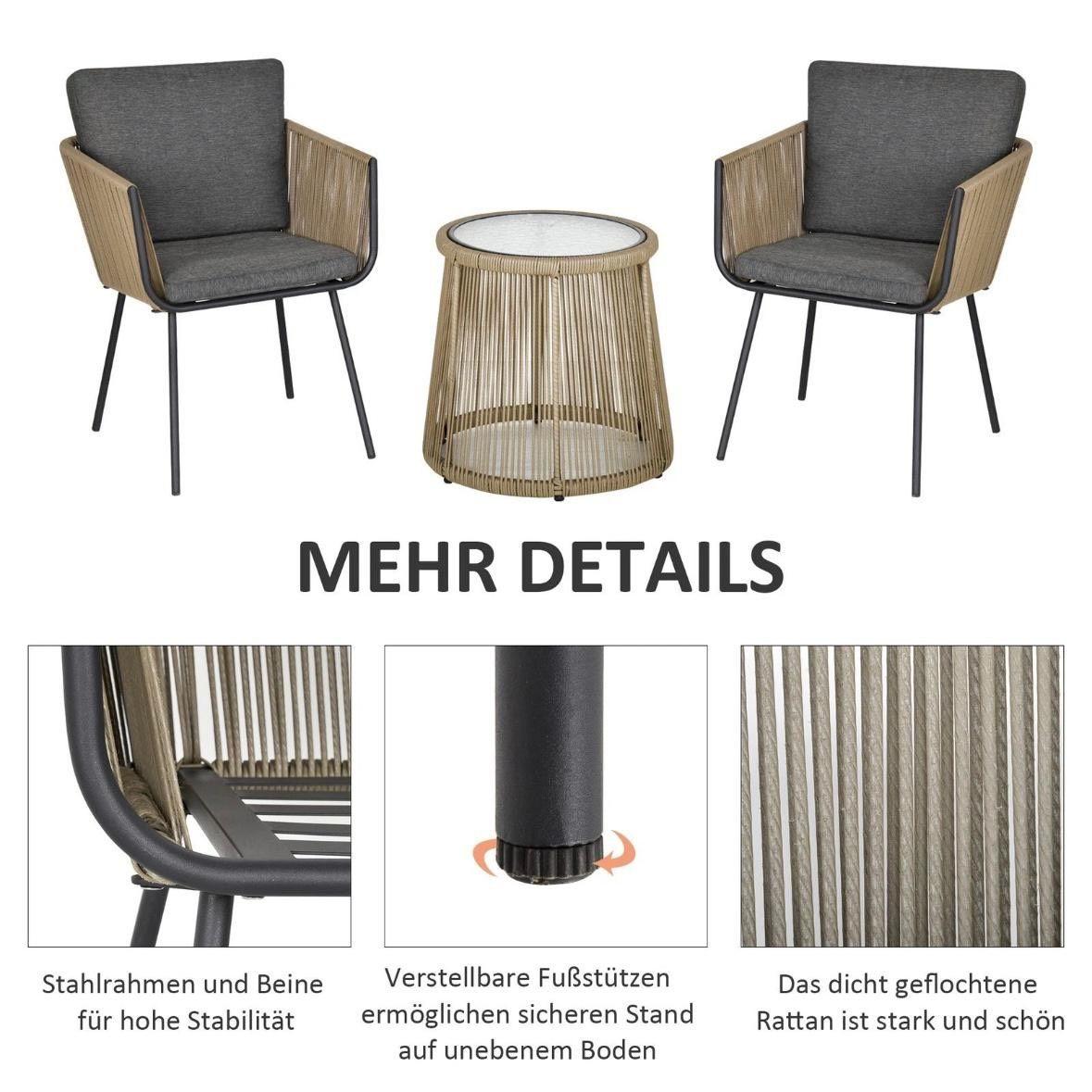 3tlg Rattan Gartenmöbel Gartengarnitur Set