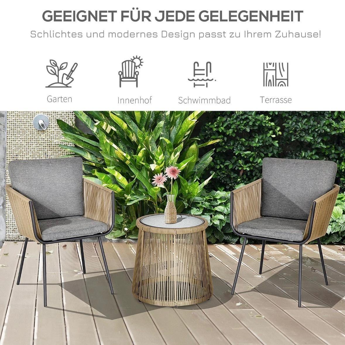 3tlg Rattan Gartenmöbel Gartengarnitur Set