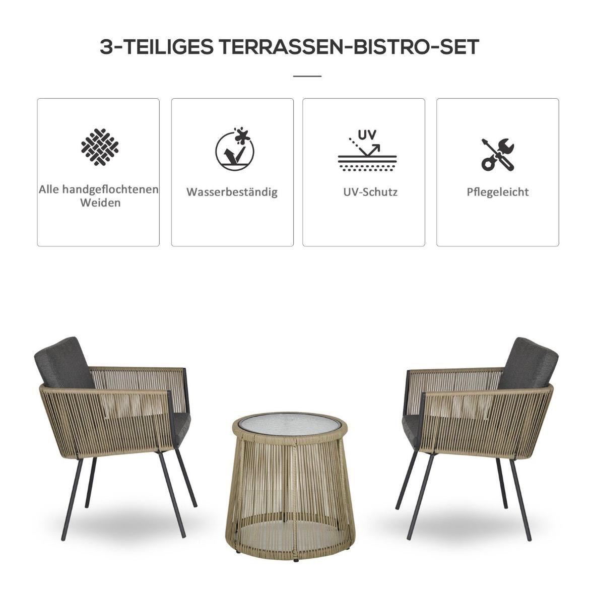 3tlg Rattan Gartenmöbel Gartengarnitur Set