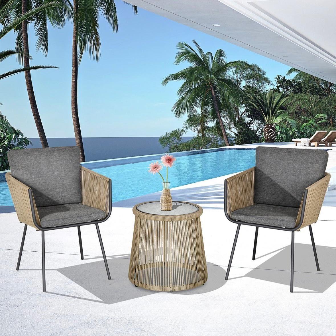 3tlg Rattan Gartenmöbel Gartengarnitur Set