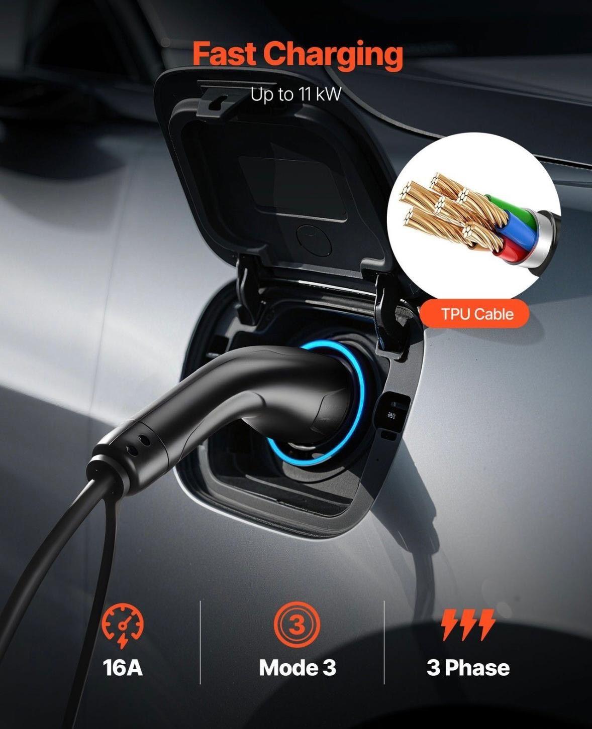 Typ 2 EV Ladekabel Verlängerung 3-Phasig 16A 7m 11kW