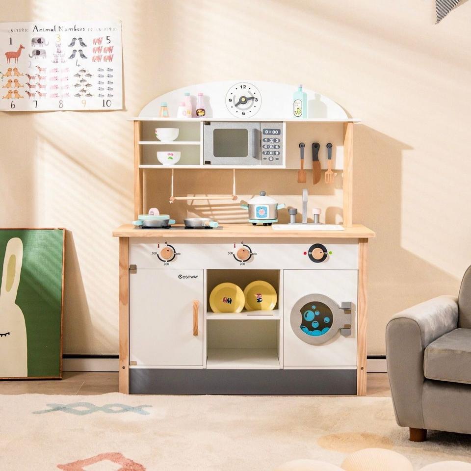 Kinderküche Spielküche aus Holz inkl. Mikrowelle + 17tlg Zubehör