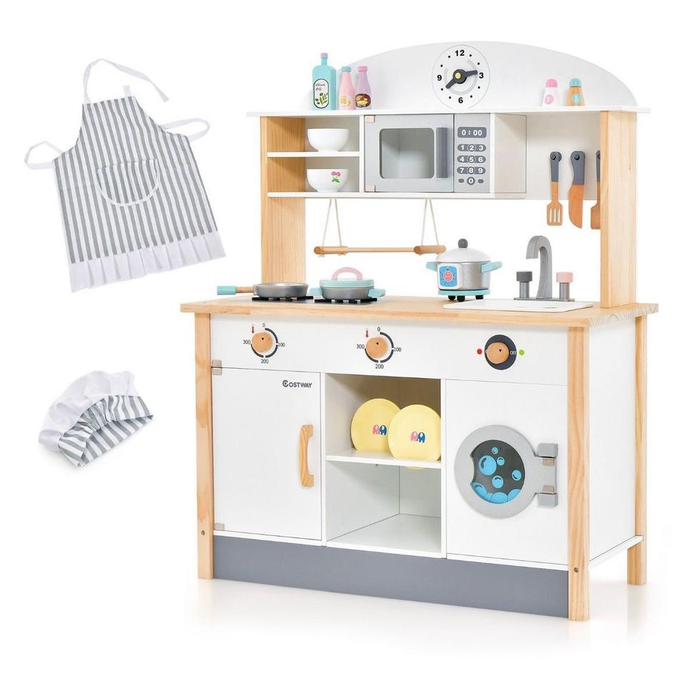 Kinderküche Spielküche aus Holz inkl. Mikrowelle + 17tlg Zubehör