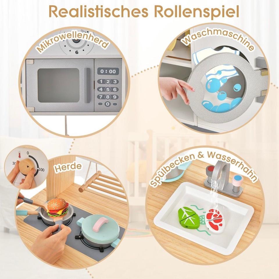 Kinderküche Spielküche aus Holz inkl. Mikrowelle + 17tlg Zubehör