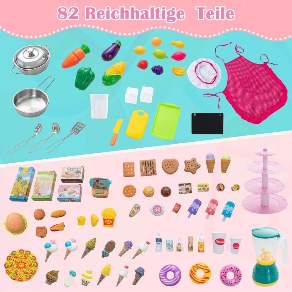 2in1 Kinderküche Kaufladen Spielküche Tafel 82 Zubehörteile