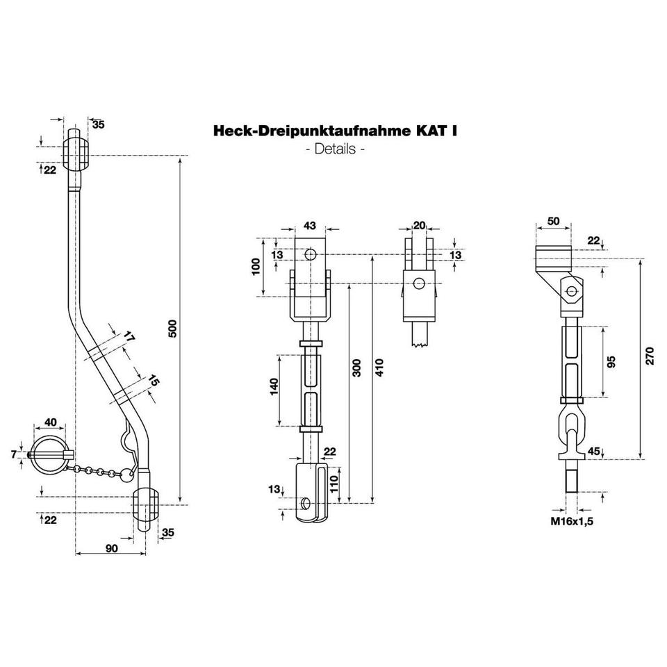Heck Dreipunktaufnahme 3-Punkt-Aufnahme Traktor Kat 1
