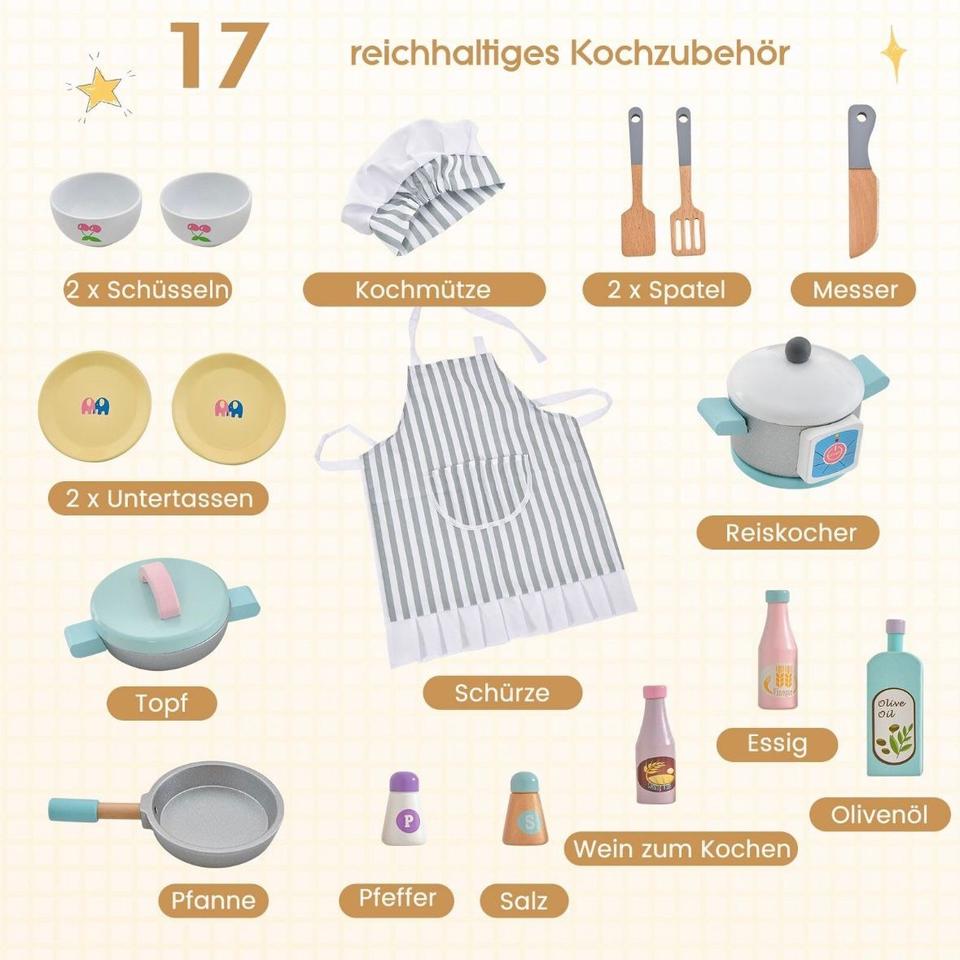 Kinderküche Spielküche aus Holz inkl. Mikrowelle + 17tlg Zubehör