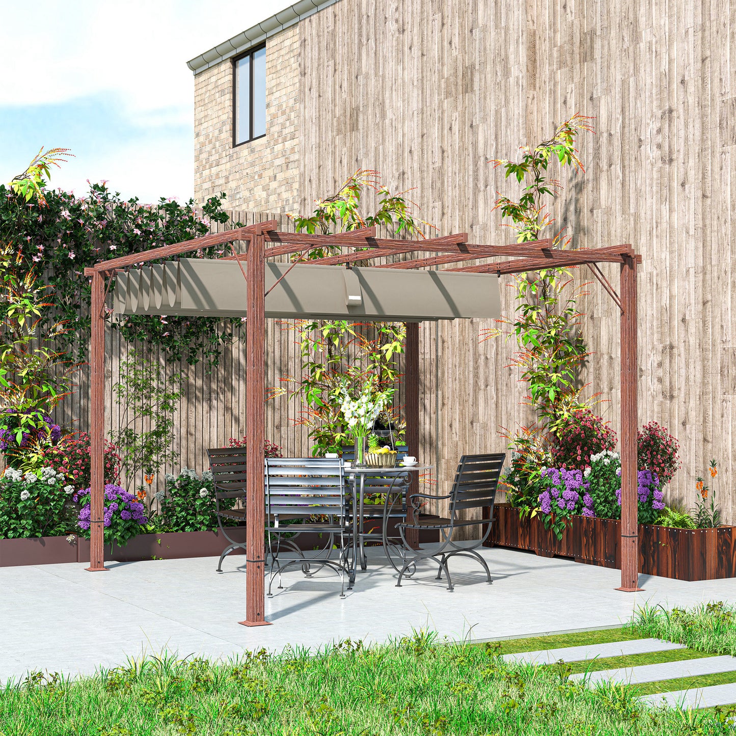 3x3m Garten-Pergola Terrassendach Aluminium verstellbar UPF30 Sonnenschutz