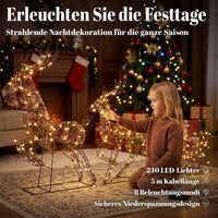 Rentier Schlitten Set beleuchtet Polyrattan LED Weihnachtsdeko Timer